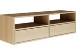 Selsey Framme - Pannello Tv Pensile Con Due Ante E Ripiani Aperti, Rovere Effetto Legno, 100 Cm