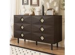 Credenza Merax 120×40×74 Cm, Elegante Tavolo In Legno Con 6 Cassetti, Cassettiera Con Maniglie In Rattan E Gambe In Metallo, Spazio Di Archiviazione Per Il Soggiorno