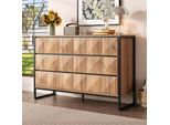 Credenza Merax 120X40X80 Cm Con Struttura In Metallo E Maniglie A Scomparsa, Cassettiera Moderna Con 6 Cassetti, Design In Legno Nero, Stile Industriale