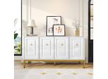 Credenza Merax 140X40X80Cm Con 4 Ante E Ripiani Regolabili, Cassettiera Bianca Lucida Con Maniglie E Gambe Dorate, Elemento Contenitivo Moderno