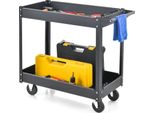 Costway Carrello Da Officina Con 2 Ripiani, Carrello Porta Attrezzi Con Maniglia, Carrello Da Officina In Metallo, Capacità Di Carico Fino A 100 Kg, Carrello Di Montaggio, Carrello A Ripiani Per Casa, Garage, 85 X 41 X 79 Cm (Nero)
