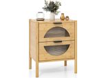 Comodino Costway In Bambù, Tavolino Con 2 Cassetti, Comodino, Console Da Letto In Legno, Cassettiera Da Letto Per Camera Da Letto, Soggiorno, 45X40X56 Cm