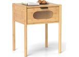 Comodino Costway In Bambù, Tavolino Con Cassetto In Vetro Temperato, Comodino, Console Da Letto In Legno, Cassettiera Da Letto, 40 X 40 X 50,5 Cm