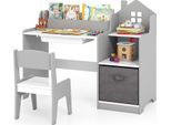 Scrivania Per Bambini Costway, Scrivania Per Bambini Con Sedia, Cassetto, Ripiani E Contenitore In Tessuto, Scrivania In Legno Per Bambini Dai 3 Anni In Su, Grigio