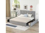 Letto Imbottito Fortuna Lai 140X200Cm Con Testata Regolabile In Altezza E 4 Cassetti, Letto Matrimoniale Con Rete A Doghe, Letto Funzionale Per Ragazzi Con Rivestimento In Velluto, Grigio