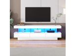 Mobile Tv Merax Con Cassetti E Vani A Giorno, Pannello Basso Lucido, Tavolo Tv Con Led Incl. App, Supporto Tv, 160X38X50,5 Cm, Bianco