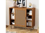 Cassettiera Merax Con Ripiani Regolabili E Ante Scorrevoli In Midollino Rattan, Credenza A 6 Scomparti