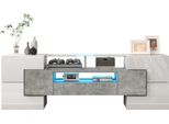 Mobile Tv Fortuna Lai L145 Cm - Bianco Lucido, Led Integrato, Superficie In Vetro, Design Elegante Per Il Soggiorno