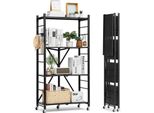 Vevor 4 Scaffali, Scaffali Pieghevoli Con Ruote, 33X71X137 Cm, Scaffale Pieghevole Per Carichi Pesanti, Scaffale In Piedi Senza Montaggio, Scaffale Per La Casa, Scaffale Per La Cucina, Scaffale In Metallo Per Garage, Cucina, Cantina, Nero