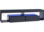 Mobile Tv Con Illuminazione Led - Nero Lucido - Porta Tv Con 2 Cassetti - Piano In Vetro