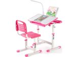 Scrivania Per Bambini Con Sedia - Set Regolabile In Altezza - Lampada Led - Cassetto - Leggio - Plastica - 74,5 X 66,5 X 49,5 Cm - Rosa