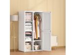 Armadio Cdglobal, Sistema Di Scaffalatura Portatile, Armadio A Cubo In Plastica Con Asta Appendiabiti, Armadio Bianco Per Camera Da Letto, 10 Scomparti, 6 Ante, 136 X 50 X 69Cm