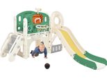 Scivolo Per Bambini, Area Giochi Interna Ed Esterna - Con Canestro, Scivolo E Parete Da Arrampicata - Verde