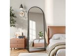 Specchio Curvo A Figura Intera 162 X 53 Cm, Grande Specchio Curvo In Piedi Con Supporto, Da Appendere, Nero