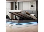 Letto Con Contenitore (180 X 200 Cm), Illuminazione A Led, Meccanismo Di Sollevamento Idraulico, Rete A Doghe, Testata, Rivestimento In Ecopelle, Grigio Chiaro