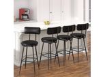 Set Di 4 Sgabelli Da Bar Proximax, Sgabello Da Bar Con Schienale, Braccioli, Poggiapiedi, Sgabello Con Rivestimento In Velluto, Sgabello Imbottito Ergonomico, Sgabello Da Cucina, Moderno, Per Bar Cucina Sala Da Pranzo, Nero