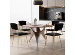 Set Di 2 Sedie Da Pranzo, Braccioli In Tessuto E Metallo, Schienale Intrecciato, Gambe Dorate, Rivestimento In Velluto Nero, Elegante Design Moderno