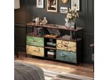 Porta Tv Led Moderno, Legno, 4 Cassetti, Motivo Tessuto Nero, Vano Portaoggetti, Piedini Regolabili, 108 X 29,8 X 76,8 Cm, Colorato