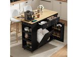 Flieks Carrello Da Cucina A Isola Con Vano Portarifiuti, Carrello Da Cucina Con Funzione Di Carico E Piano Di Lavoro Pieghevole, Nero