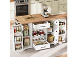 Flieks Carrello Da Cucina Con Portabottiglie E Portabicchieri, Carrello Portavivande Carrello Da Cucina Con Portaspezie E Cassetti, 138X45-70X92 Cm, Bianco