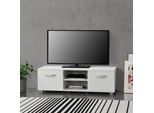 Tavolo Tv Laugar 120 X 40 X 38 Cm Mobile Tv Con Ante E Vani Portaoggetti In Truciolato Bianco [En.Casa]