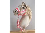 Set Hobby Horse: Cavezza A3 Con Pelliccia Bianca + Cordino - Rosa Neon/Bianco