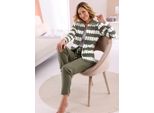 Hausanzug FEEL GOOD, Damen, Gr. 44/46, grün (khaki, ecru, bedruckt), 60% Baumwolle, 40% Polyester, Homewear-Sets Hausanzug