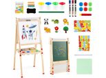 Costway Lavagna Per Bambini In Legno 3 In 1, Cavalletto Per Bambini Regolabile In Altezza Con Lavagna Bianca E Gesso E Carta Da Disegno, Lavagna Magnetica Con Ripiano E Accessori