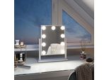 Emke Hollywood Specchio Per Il Trucco 85X304X360 Mm Con Specchio D'ingrandimento 7X, Bianco Specchio Per Il Trucco Con Touchscreen Intelligente E 3 Colori Di Luce, 9 Luci Led Dimmer, Ruotabile A 360° E Funzione Memoria