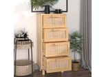 Vidaxl Credenza Marrone 40X30X90 Cm In Pino Massiccio E Rattan Naturale