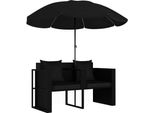 Syfax™ Lettino Da Giardino Con Ombrellone In Polyrattan Nero