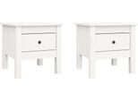 Tavolini 2 Pz. Bianco 40X40X39 Cm In Legno Di Pino Massiccio