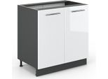 Vicco Mobile Lavello Cucina Fame-Line, 80 Cm Con Ripiano, Senza Piano Di Lavoro, Bianco Lucido/Antracite