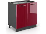 Vicco Mobile Lavello Cucina Fame-Line, 80 Cm Con Ripiano, Senza Piano Di Lavoro, Rosso Bordeaux Lucido/Antracite