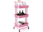 Costway Carrello Portavivande Su Rotelle, Carrello Da Cucina Con Struttura In Metallo, Carrello Con 3 Ripiani, Carrello Multiuso, Carrello Da Bagno, Rosa
