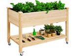 Costway Letto Da Giardino Rialzato Con Vano Portaoggetti, Letto Da Giardino In Legno Rialzato, Fioriera Con Ruote Bloccabili E Rivestimento Protettivo, Letto Per Ortaggi Letto Per Erbe Grande Per Balcone, Giardino E Terrazza, 120 X 59 X 84 Cm