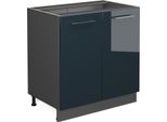 Vicco Mobile Lavello Cucina Fame-Line, 80 Cm Con Ripiano, Senza Piano Di Lavoro, Blu Scuro Lucido/Antracite