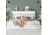Letto Imbottito Abrihome 180X200Cm Con Usb E Luce Ambientale A Led, Letto A Molle Idrauliche Con Contenitore, Biancheria, Letto Matrimoniale Bianco