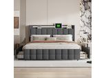 Letto Imbottito Cdglobal Con Funzione Di Ricarica Usb E Testata A Led E 4 Cassetti, Letto Matrimoniale 160X200Cm Letto Contenitore Letto Giovanile, Rete A Doghe In Legno, (160X200Cm, Grigio)