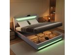 Letto Imbottito Proximax 140X200 Cm In Tessuto Di Lino Grigio, Design Moderno, Con Luce Led Per La Testata Del Letto, Connessione Per La Ricarica Usb, Luce Led Per I Piedi Del Letto E Spazio Per Riporre Le Cose Grazie Alla Funzione Di Molla A Pressione A Gas