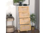 Vidaxl Credenza Bianca 40X30X90 Cm In Pino Massiccio E Rattan Naturale