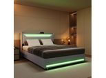 Letto Imbottito Unboxg 140×200 Cm In Grigio, Con Contenitore, Illuminazione Led, Porta Di Ricarica Usb E Molla A Gas - Letto Matrimoniale Moderno