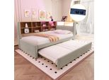 Divano Letto Abrihome 90×200 Cm Con Letto Estraibile E Presa Usb, Letto Imbottito Con Libreria E Armadietto, Grigio Chiaro
