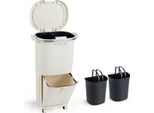 Costway Cestino Per Rifiuti Da Cucina, Sistema Di Separazione Dei Rifiuti A 3 Scomparti, Cestino Per Rifiuti Con Ruote, Coperchio, Pedale E Gancio, Cestino A Pedale, Cestino Per Rifiuti, Beige