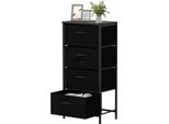 Costway Cassettiera Con 4 Cassetti In Tessuto, Cassettiera Con Piano In Legno E Struttura In Metallo, Cassettiera, Credenza, Mobile Contenitore, Nero