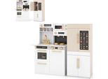 Cucina Per Bambini Costway 2 In 1, Cucina Da Gioco In Legno Con Frigorifero, Fornello, Macchina Per Il Caffè, Microonde, Funzione Vocale, Luci E Suoni, Per Bambini Dai 3 Anni In Su
