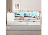 Letto Contenitore Abrihome Per Bambini 90X200Cm Con Scrivania, Libreria E Cassetti, Letto In Legno Con Rete A Doghe, Bianco