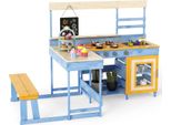 Costway Cucina Di Fango, Cucina Per Bambini, Cucina Da Gioco Con Tavolo Da Picnic, Panca, Accessori Per Dolci, Utensili Da Cucina E Tavolo, Cucina All'aperto In Legno D'abete Per Bambini 3+