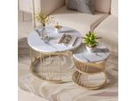 Tavolini Da Caffè Rotondi - Piano In Marmo Bianco Con Struttura A V In Metallo Dorato - Eleganza Moderna Per Il Soggiorno