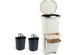 Costway Cestino Per Rifiuti Da Cucina, Sistema Di Separazione Dei Rifiuti A 3 Scomparti, Cestino Per Rifiuti Con Ruote, Cassetto, Coperchio, Pedale E Gancio, Cestino Per Rifiuti A Pedale, Bagno, Beige